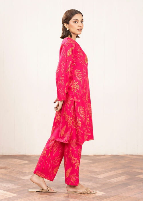 Floral Leaf Print Stitched 2Pcs