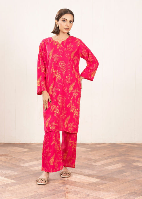 Floral Leaf Print Stitched 2Pcs
