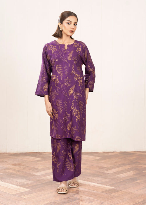 Floral Leaf Print Stitched 2Pcs