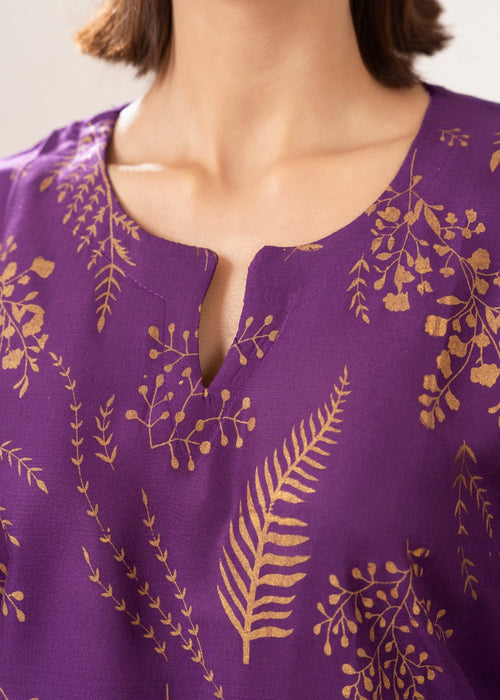 Floral Leaf Print Stitched 2Pcs