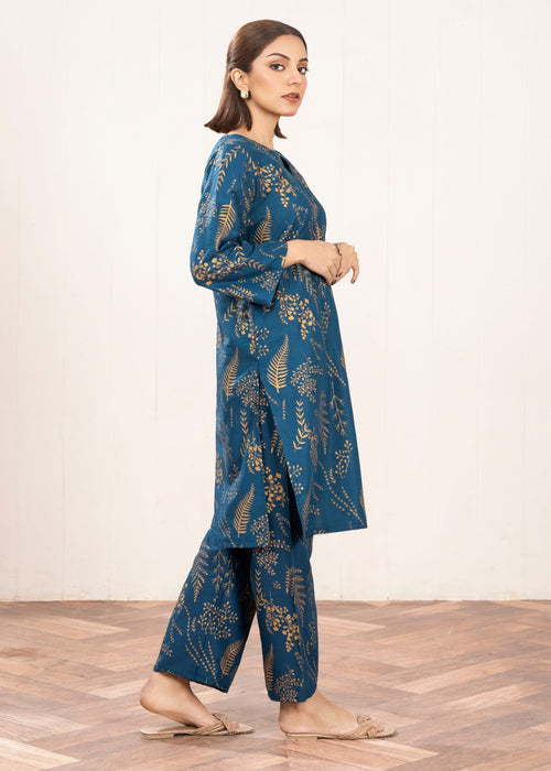 Floral Leaf Print Stitched 2Pcs