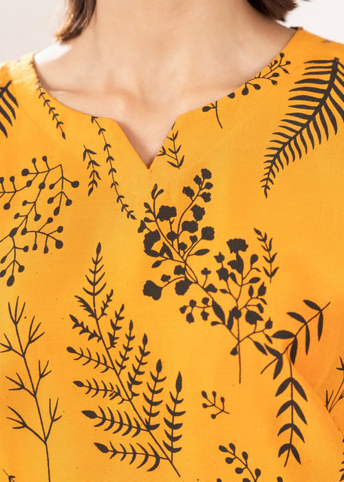 Floral Leaf Print Stitched 2Pcs