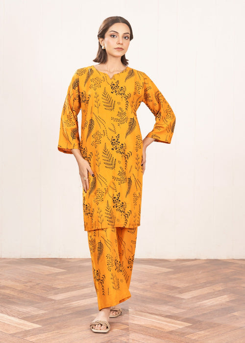 Floral Leaf Print Stitched 2Pcs