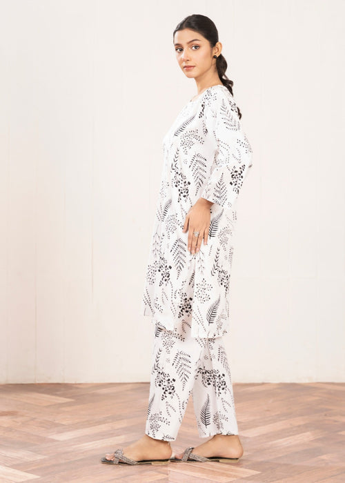 Floral Leaf Print Stitched 2Pcs