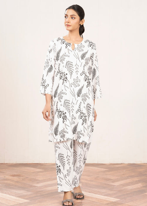 Floral Leaf Print Stitched 2Pcs