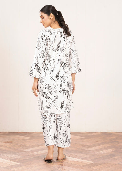 Floral Leaf Print Stitched 2Pcs