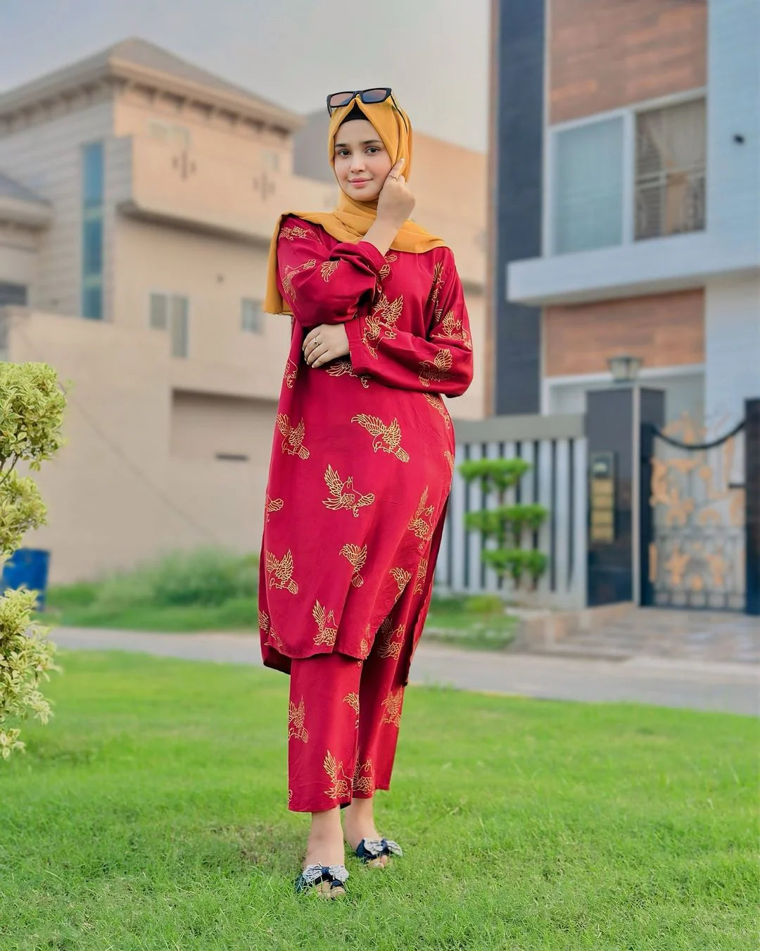 Sparrow Print Stitched 2Pcs