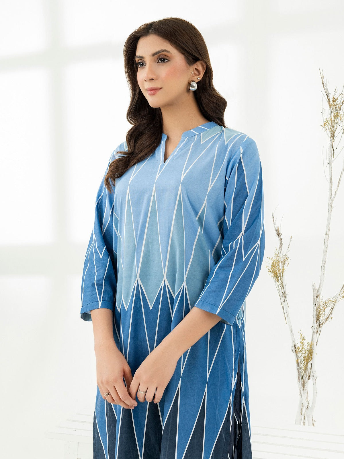 Sky Mesh Print Stitched 2Pcs