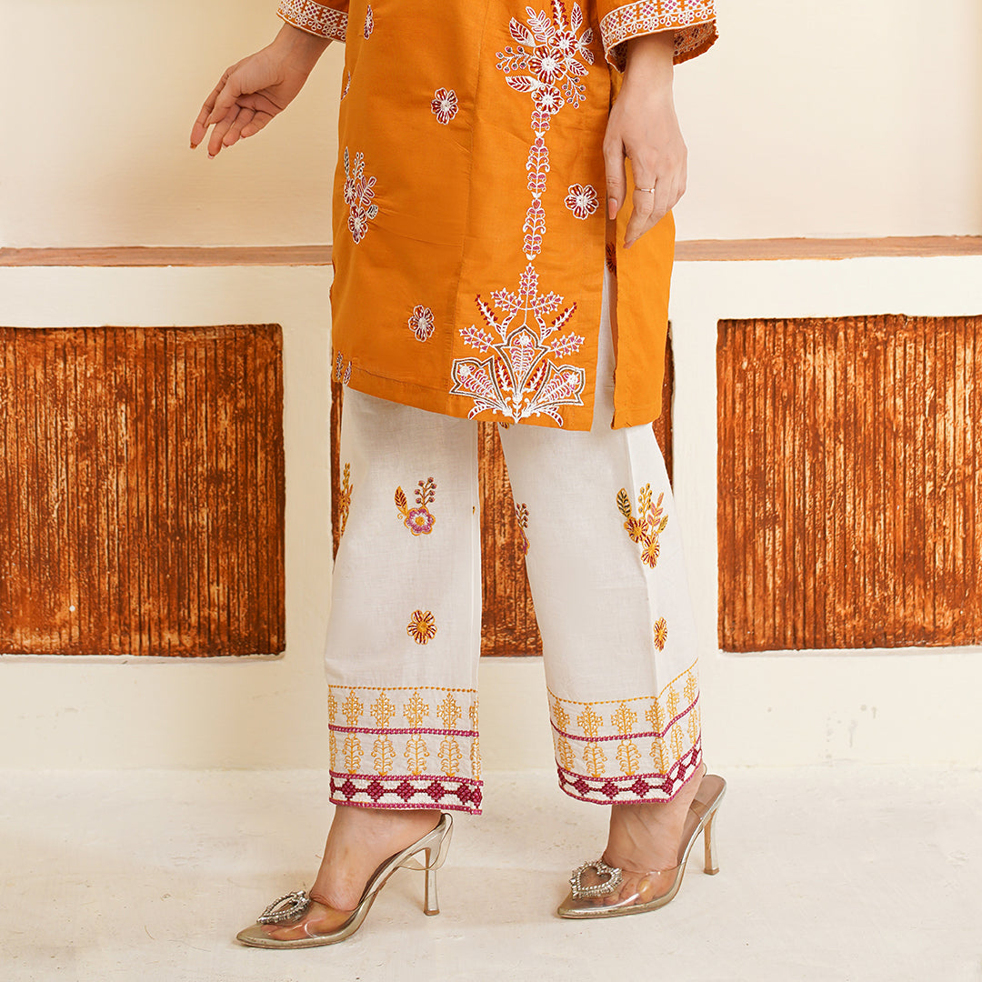 Orange Mesh Stitched 2Pcs