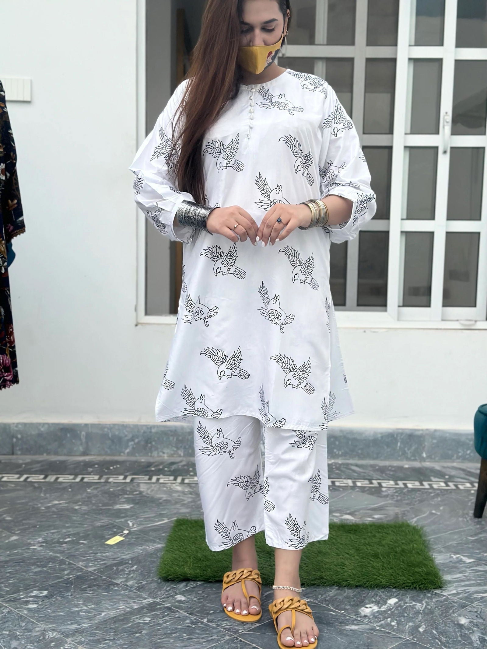 Sparrow Print Stitched 2Pcs - Emorl