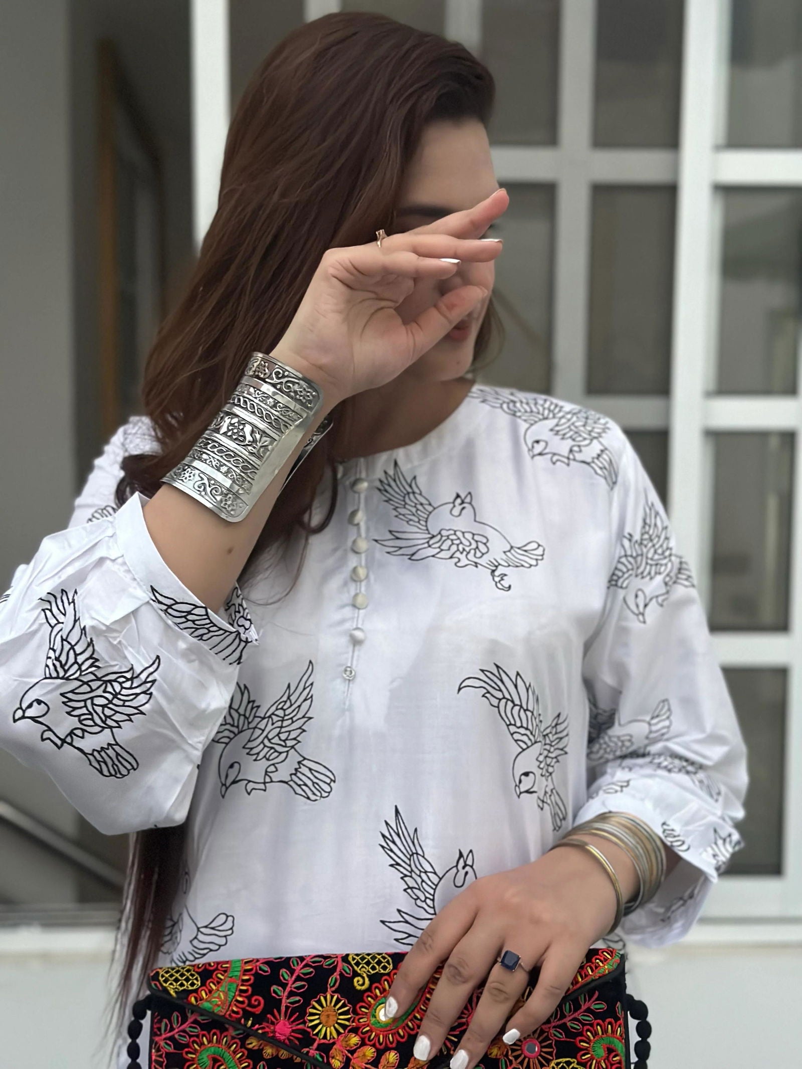 Sparrow Print Stitched 2Pcs - Emorl