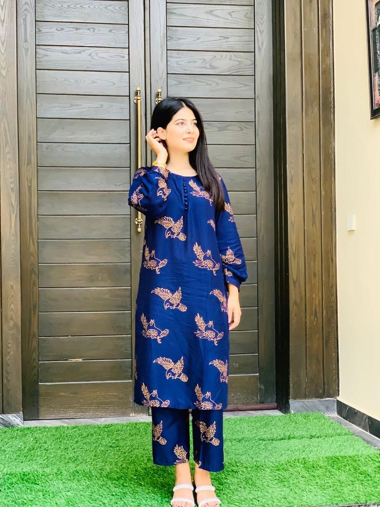Sparrow Print Stitched 2Pcs - Emorl