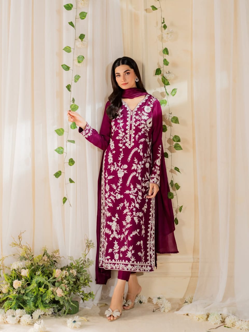 Magenta Embroidered 3Pc