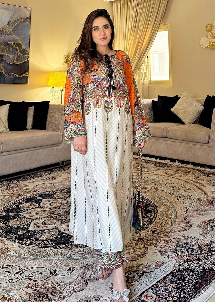 Ivory Petal Print Stitched 2Pcs