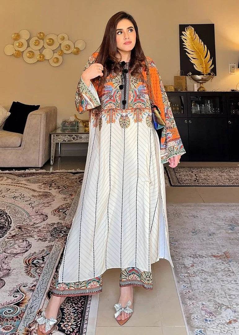 Ivory Petal Print Stitched 2Pcs