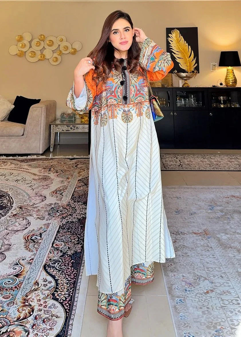 Ivory Petal Print Stitched 2Pcs