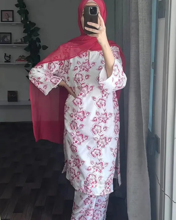 Flower Pattern Stitched 2Pcs