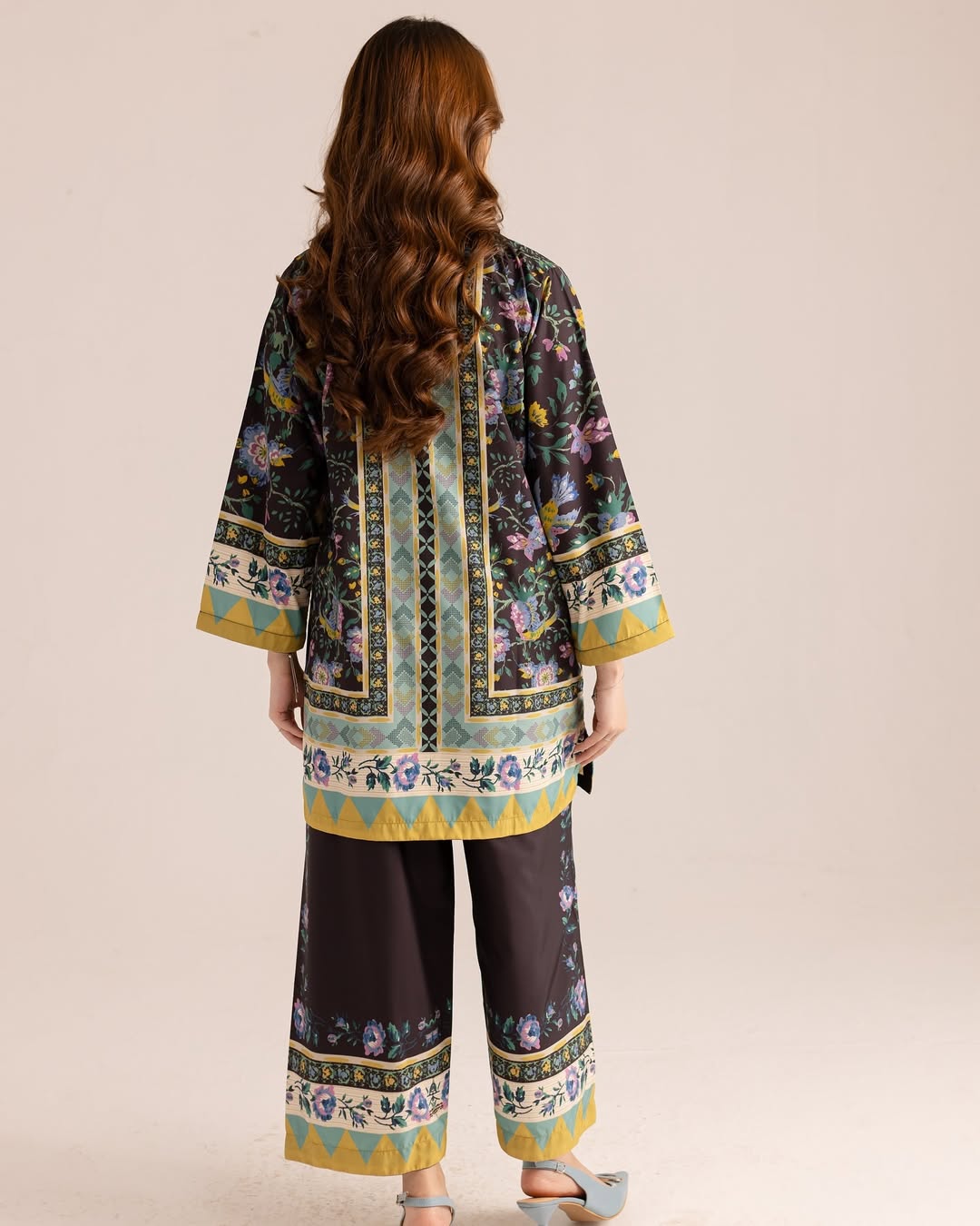 Navy Lagoon Print Stitched 2Pcs