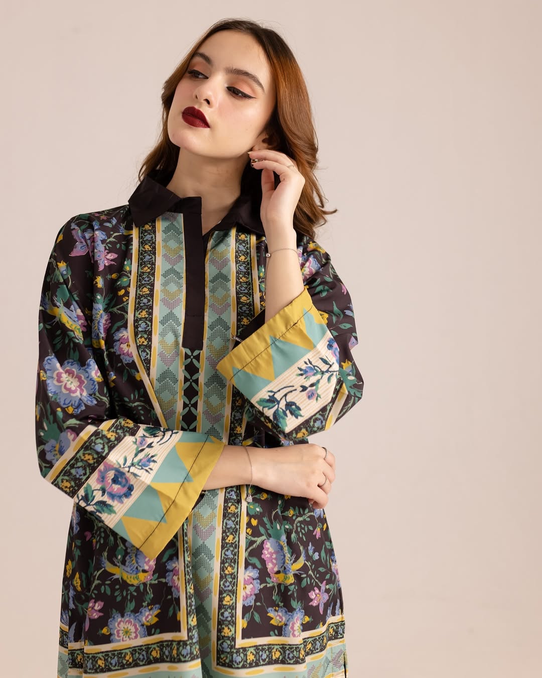Navy Lagoon Print Stitched 2Pcs